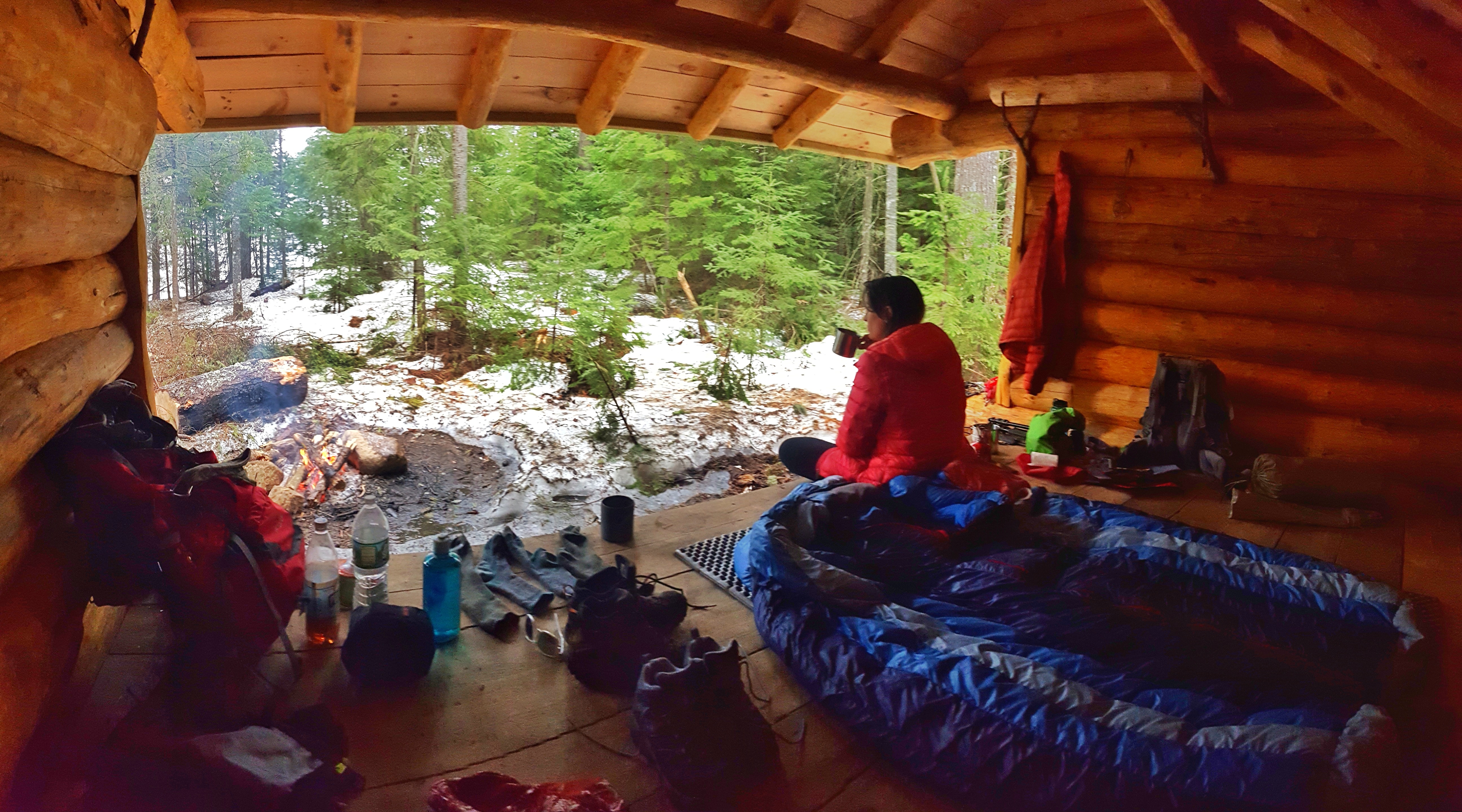 winter camping inside a lean-to in the Adirondacks; image credit to Dains_the_Name