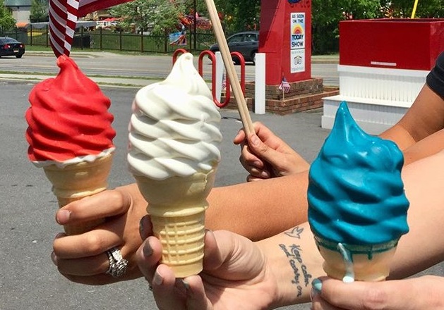 red, white, and blue ice cream cones in the summer