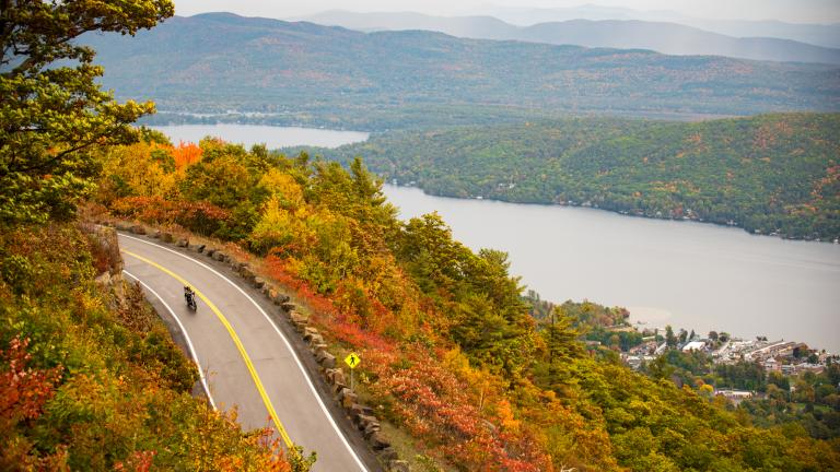 scenic fall motorcycle drive through the Adirondacks