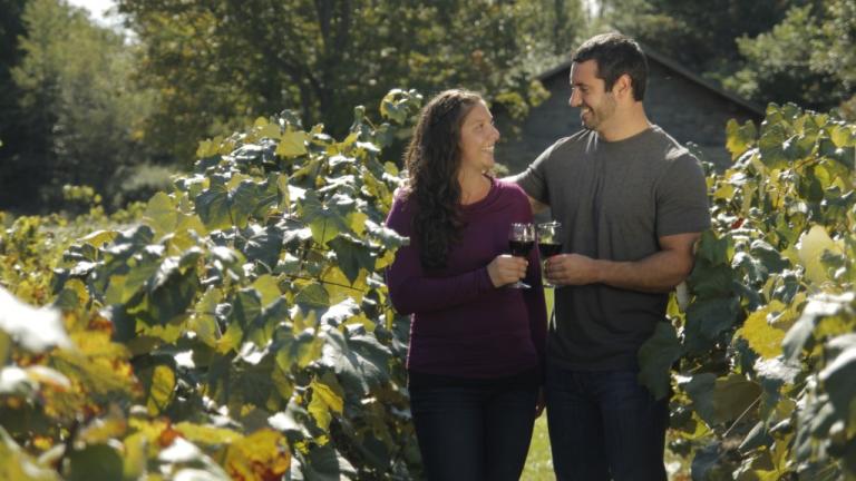 couple enjoying wine at an Adirondack Coast winery