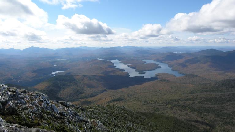 view of Lake Placid from top of Whiteface Mountain