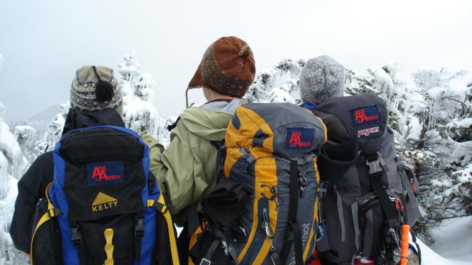 friends setting out for a winter camping trip in the Adirondacks