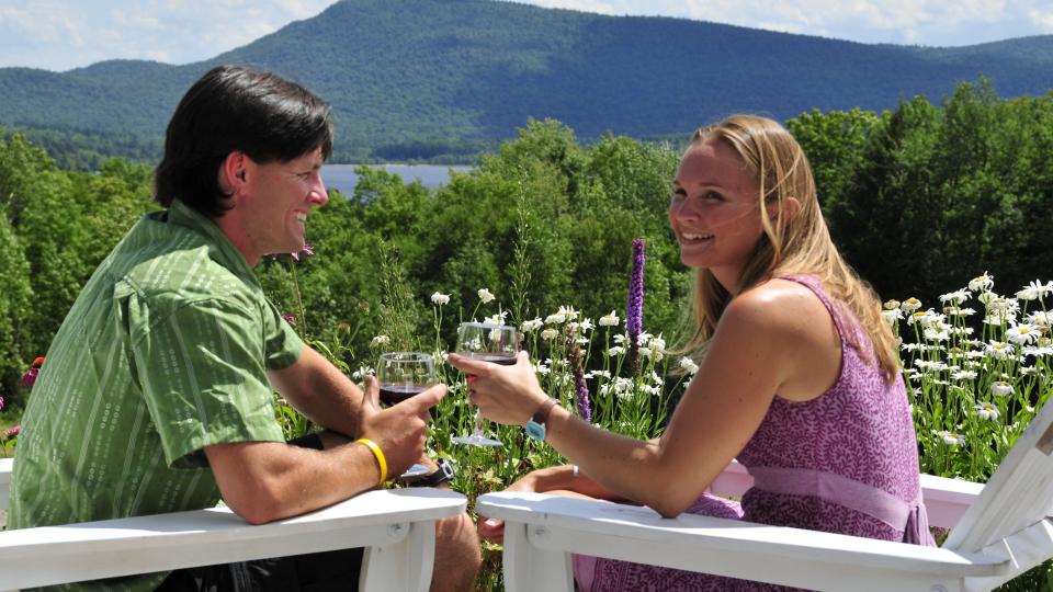 couple drinking wine in the Adirondacks