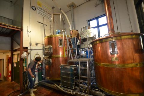 machines making craft beers at Adirondack Brewery in Lake George