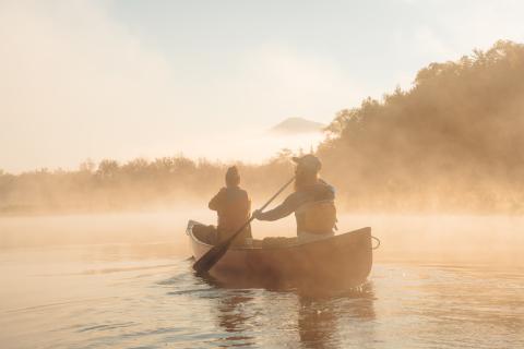 Paddling on a lake